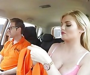 Fake Driving School Posh excited busty examiner swallows