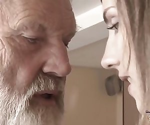Old Young  Big Cock Grandpa Fucked by Teen she licks thick old man penis